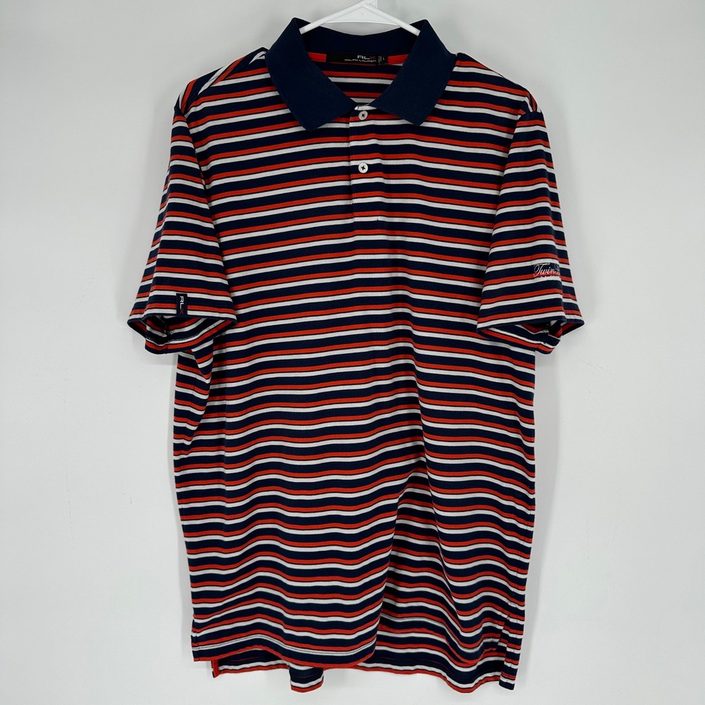 RLX Ralph Lauren Mens Large Striped Golf Polo Shirt Twin Hills Navy Red White